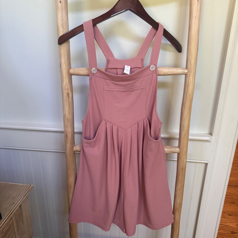 Halara Womens Small Dusty Rose Pink Waffle Knit Overall Romper Pockets Pleated